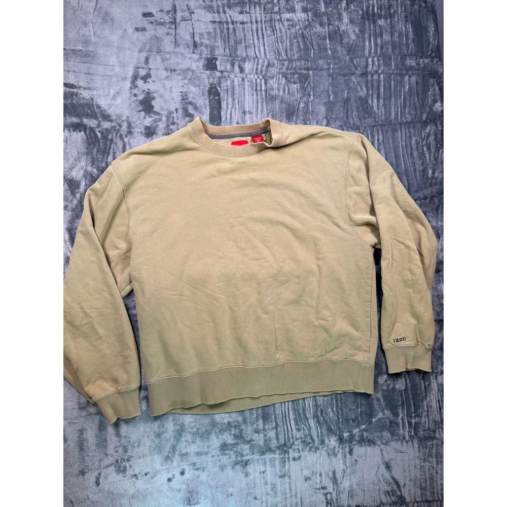 IZOD Sweatshirt Mens XL Tan Crewneck Pullover Embroidered Logo Cotton Blend